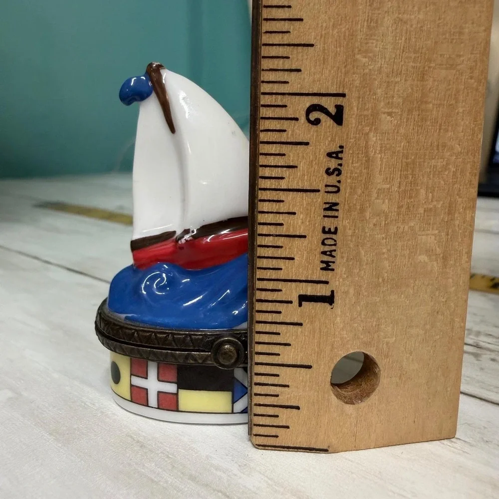Vintage Midwest of Cannon Falls Trinket Box Blue Sailboat Nautical Porcelain